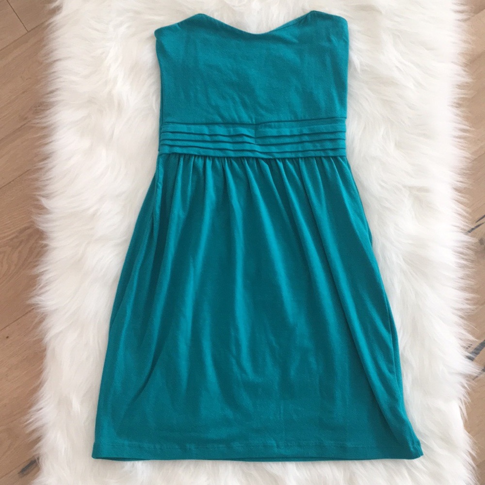 Lush Teal Strapless Sweetheart neck Dress